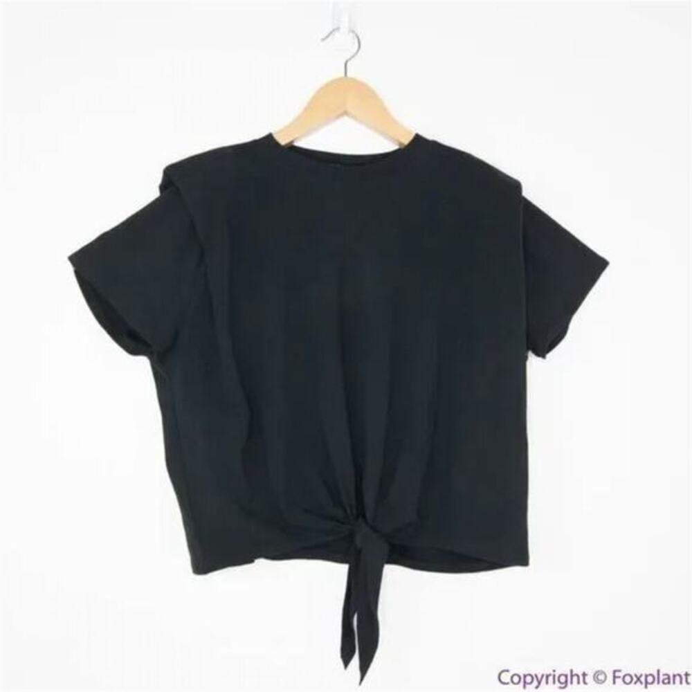 New!  Eloquii black drama shoulder short sleeve tie‎ front top,  14/16